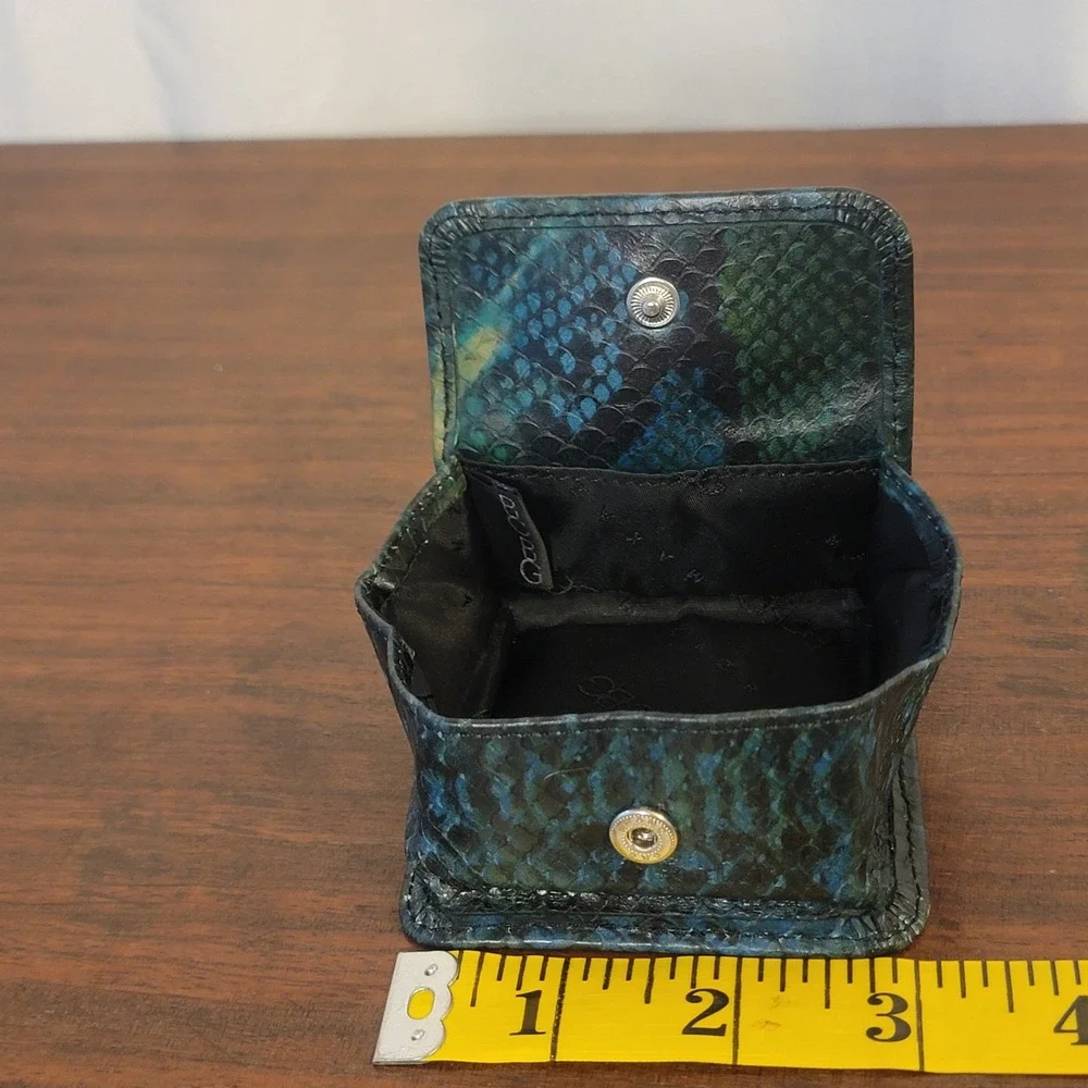 BCBG Max Azria Coin Pouch Blue Green‎ Snakeskin Print Coin Purse VTG